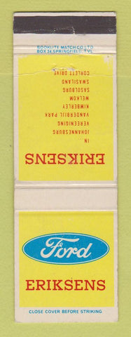 Matchbook Cover - Ford Eriksens South Africa