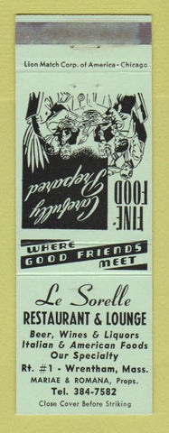 Matchbook Cover - Le Sorelle Restaurant Wrentham MA WEAR