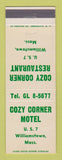 Matchbook Cover - Cozy Corner Restaurant Williamstown MA Motel