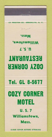 Matchbook Cover - Cozy Corner Restaurant Williamstown MA Motel