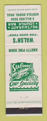 Matchbook Cover - Walsh's Restaurant Norfolk Downs MA