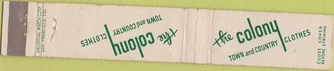 Matchbook Cover - Colony Town Country Palo Alton San Mateo CA 10 Strike