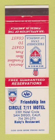 Matchbook Cover - Friendship Inn Circle 7 11 Motel San Diego CA