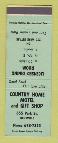 Matchbook Cover - Country Home Motel Gift Shop Kentville ON