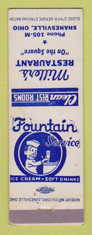 Matchbook Cover - Miller's Restaurant Shanesville OH