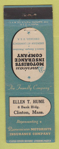 Matchbook Cover - American Motorists Insurance Ellen Hume Clinton MA