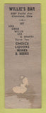 Matchbook Cover - Willie's Bar Cleveland OH WORN BACK