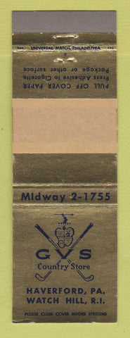 Matchbook Cover - GVS Country Store golf Haverford PA Watch Hill RI WEAR