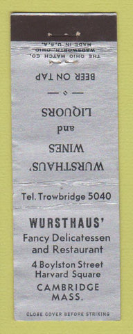 Matchbook Cover - Wursthaus' Restaurant Deli Cambridge MA WEAR
