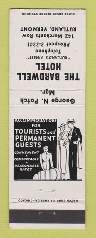 Matchbook Cover - Bardwell Hotel Rutland VT