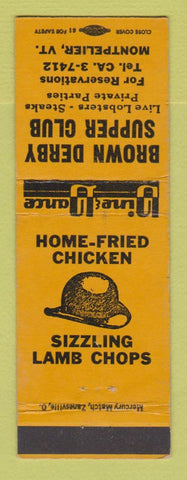 Matchbook Cover - Brown Derby Supper Club Montpelier VT