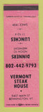 Matchbook Cover - Vermont Steak House Bennington VT WEAR