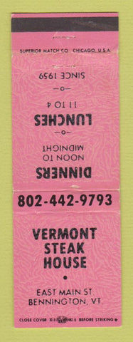 Matchbook Cover - Vermont Steak House Bennington VT WEAR