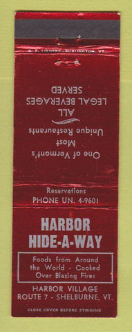 Matchbook Cover - Harbor Hide A Way Shelburne VT