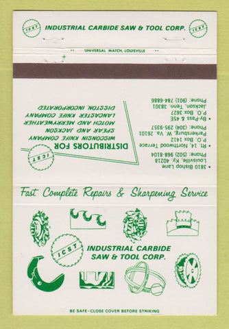 Matchbook Cover Industrial Carbide Saw Tool Louisville Parkersburg WV 40 Strike