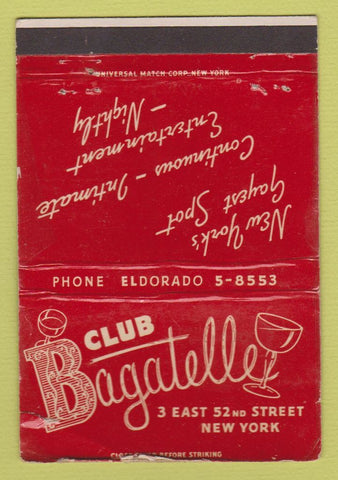 Matchbook Cover - Club Bagatelle New York City girlie WORN 40 Strike