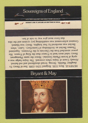 Matchbook Cover - King Henry II Bryant and May UK England WEAR 40 Strike