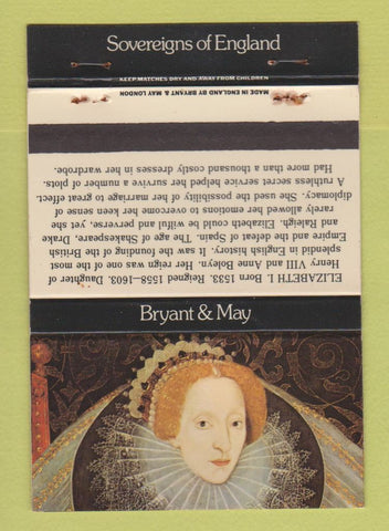 Matchbook Cover - Queen Elizabeth I UK England Bryant and May WEAR 40 Strike