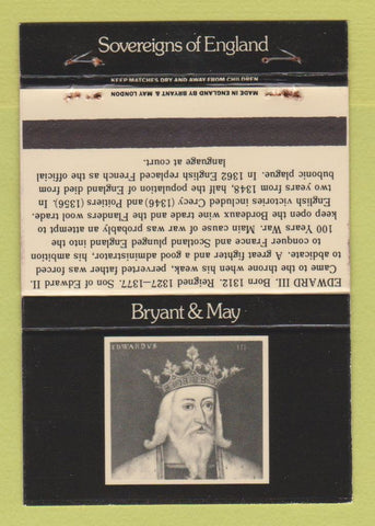 Matchbook Cover - King Edward III UK England Bryant May WEAR 40 Strike