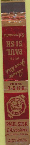 Matchbook Cover - Paul Sisk Insurance Tulsa OK 10 Strike