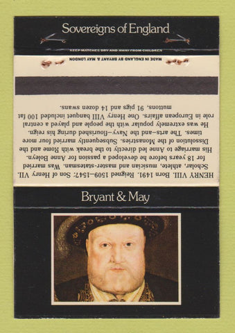 Matchbook Cover - King Henry VIII UK England Bryant May WEAR 40 Strike