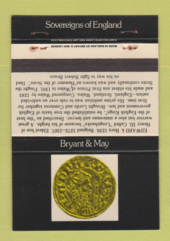 Matchbook Cover - King Edward I UK England Bryant May WEAR 40 Strike
