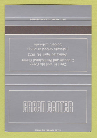 Matchbook Cover - Green Center Golden Colorado SAMPLE 40 Strike