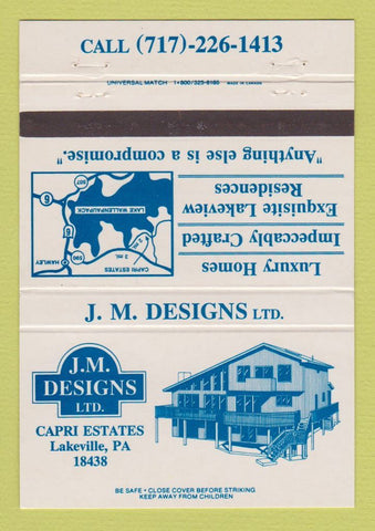 Matchbook Cover - JM Designs Homes Lakeville PA 40 Strike