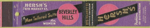 Matchbook Cover - Hersh's Women's suits San Francisco CA 10 Strike