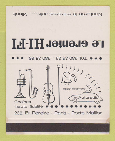 Matchbook Cover - Le Grenier FI Auto Radio? France WEAR SAMPLE BIG 40 Strike