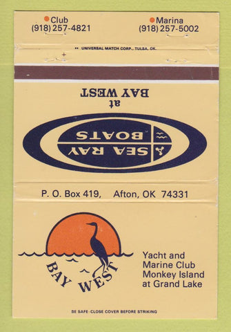 Matchbook Cover - Bay West Sea Ray Boats Afton OK 40 Strike