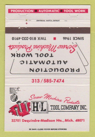 Matchbook Cover - H&L Tool Company Screw Machine Madison Heights MI 40 Strike