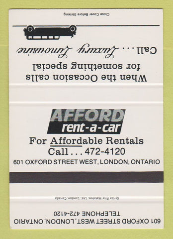 Matchbook Cover - Afford Rental Cars London ON 40 Strike