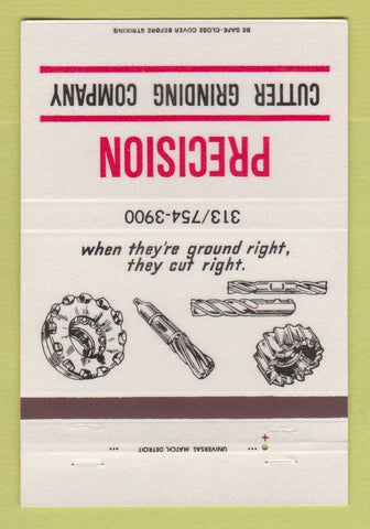 Matchbook Cover - Precision Cutting Grinding  40 Strike