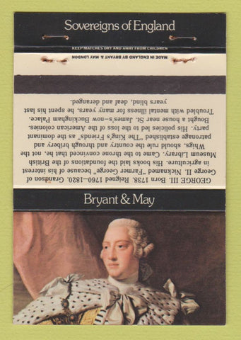Matchbook Cover - King George III UK England Bryant May WEAR 40 Strike