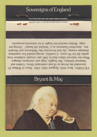 Matchbook Cover - Queen Victoria Bryant May UK England WEAR 40 Strike