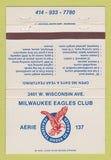 Matchbook Cover - Eagles Club Milwaukee WI 40 Strike