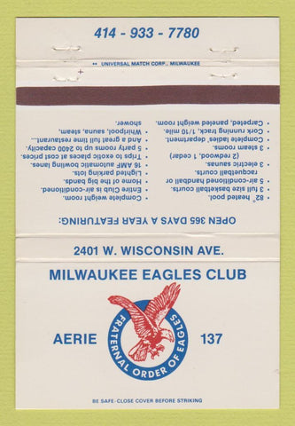 Matchbook Cover - Eagles Club Milwaukee WI 40 Strike