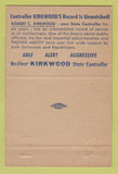 Matchbook Cover - Robert Kirkwood State Controller Election CA? 40 Strike