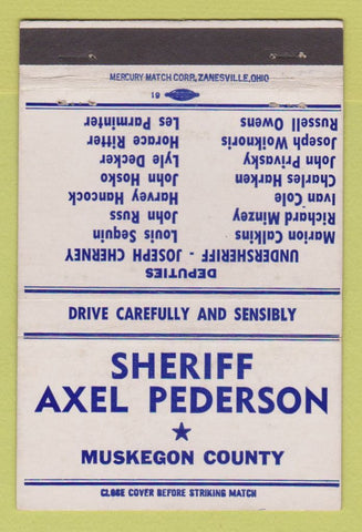 Matchbook Cover - Sheriff Axel Pederson Election Muskegon County 40 Strike