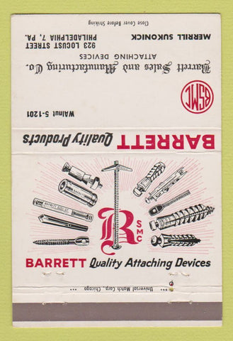 Matchbook Cover - Barrett Products Attaching Devices Philadlephia PA 40 Strike