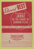 Matchbook Cover - Edward Best Judge Election Westmoreland PA 40 Strike