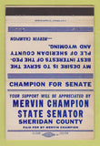 Matchbook Cover - Mervin Champion State Senator Sheridan County WEAR 40 Strike