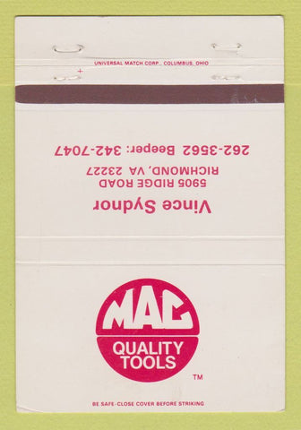 Matchbook Cover - Mac Tools Vince Sydnor Richmond VA 40 Strike