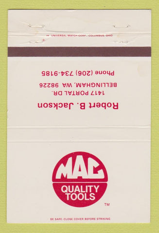 Matchbook Cover - Mac Tools Robert Jackson Bellingham WA 40 Strike