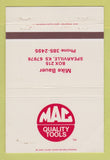 Matchbook Cover - Mac Tools Mike Bauer Spearville KS WEAR 40 Strike