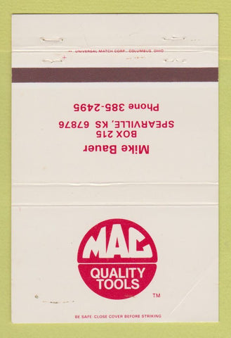 Matchbook Cover - Mac Tools Mike Bauer Spearville KS WEAR 40 Strike