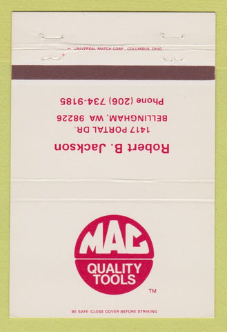 Matchbook Cover - Mac Tools Robert Jackson Bellingham WA 40 Strike