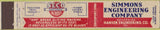 Matchbook Cover - Simmons Enigineering cutting blades Davenport IA 10 Strike