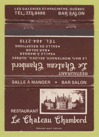 Matchbook Cover - Le Chateau Chambord Beloeil St Hyacinthe QC 40 Strike